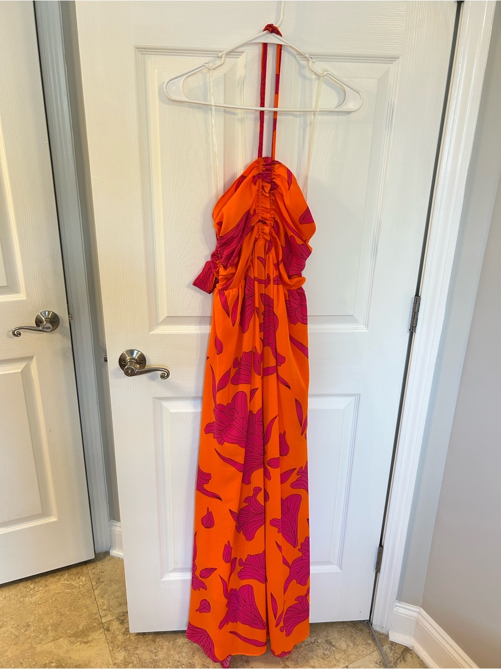 Orange and Pink Floral Halter Maxi Dress